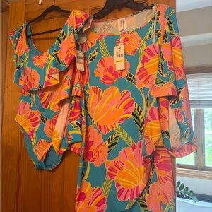 Trina Turk Vibrant Floral Swim suit and Caftan NWT size 10